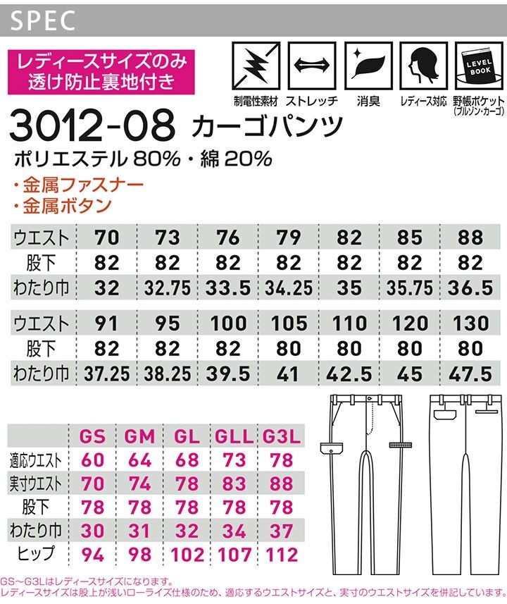 ground Y カーゴパンツ サイズ3 カーゴパンツ SOWA 3012-08 ストレッチ 制電 消臭 ズボン レディース