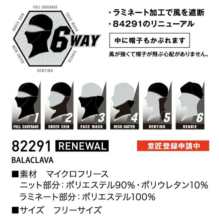 冬用 バラクラバ 6WAY フェイスガード TSデザイン 82291 フェイス