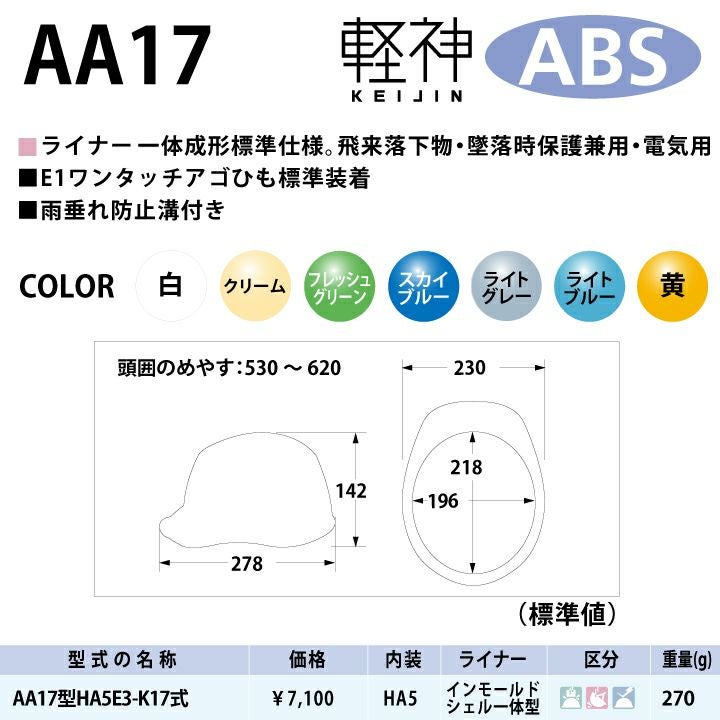 DICプラスチック ヘルメット AA17 aa17 軽神 | クロスワーカー ネット本店
